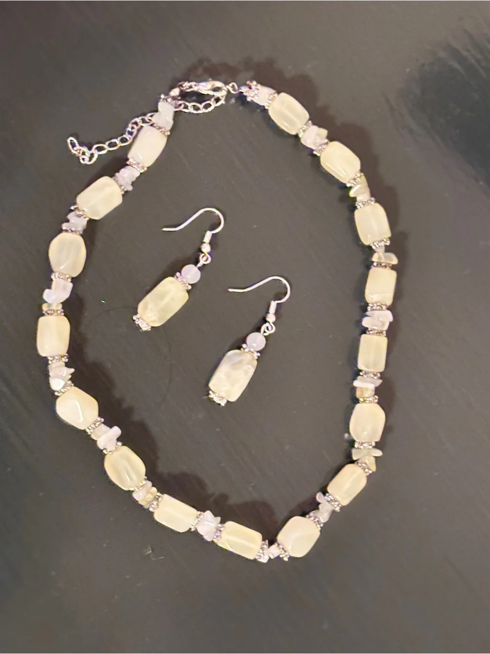 Vintage Trisha Waldron Yellow Agate Beaded Necklace and Drop Earring Set